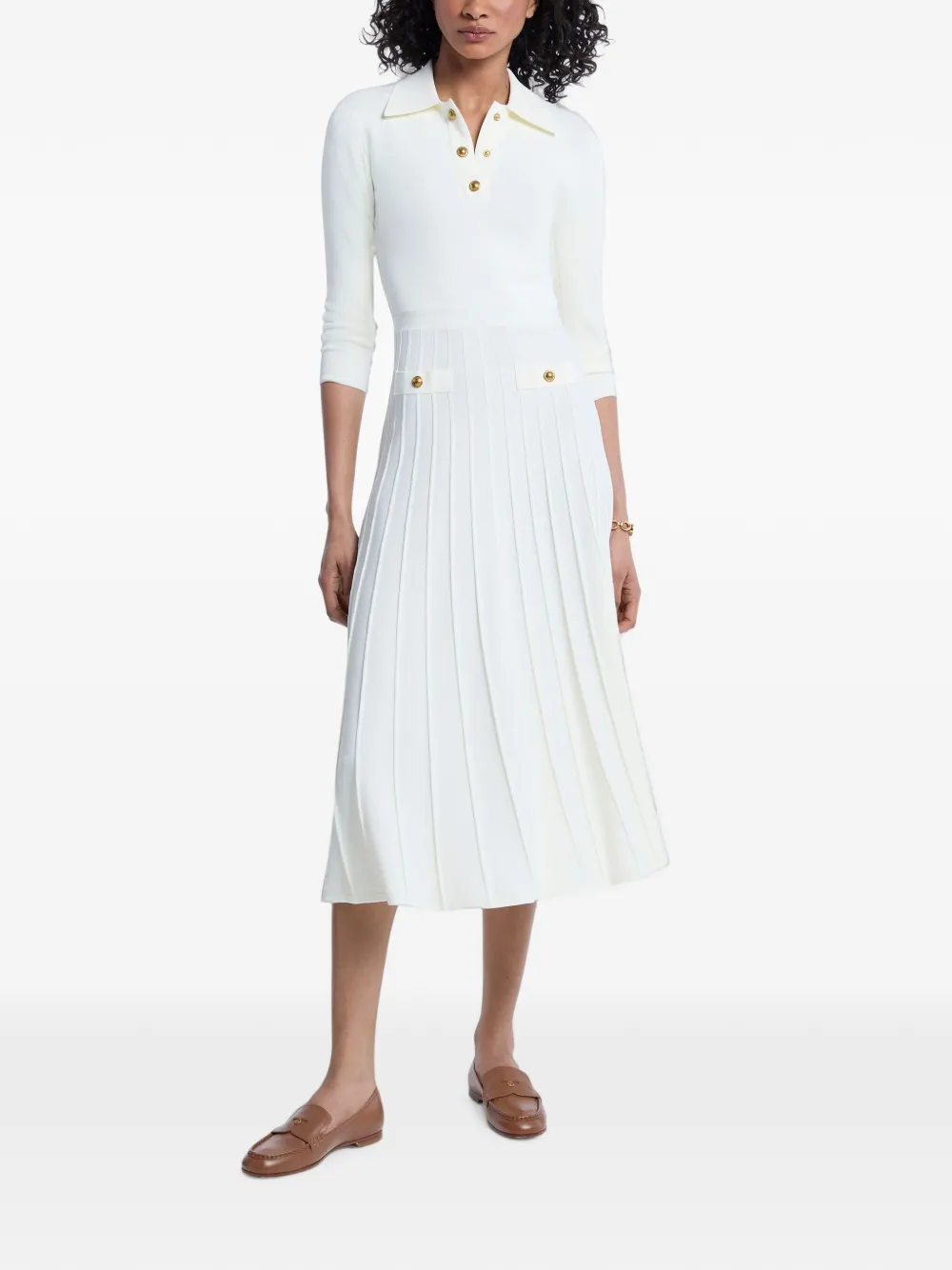 Michael Kors pleated polo-collar midi dress - Bianco