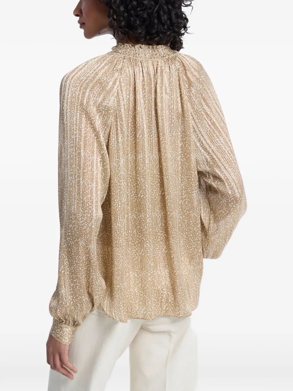 Michael Kors Gesmockte blouse met gestrikte hals Beige