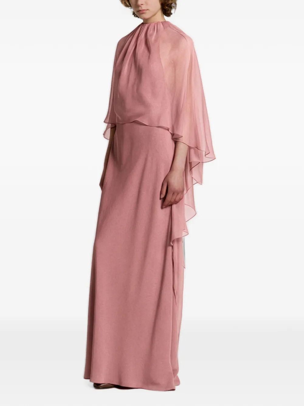 Alberta Ferretti maxi-jurk met cape en ruches Roze