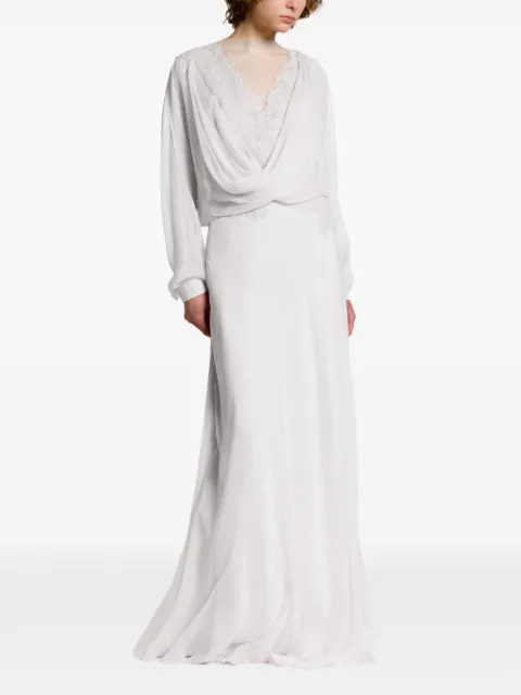 Alberta Ferretti lace-trimmed draped gown