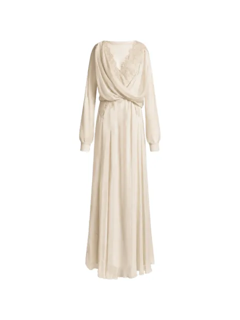 Alberta Ferretti lace-trimmed draped gown