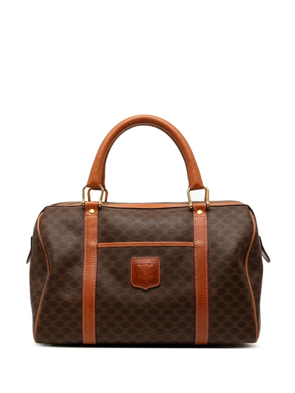 Pre-owned Celine 2012 Macadam Coated Canvas Boston Bag In Brown