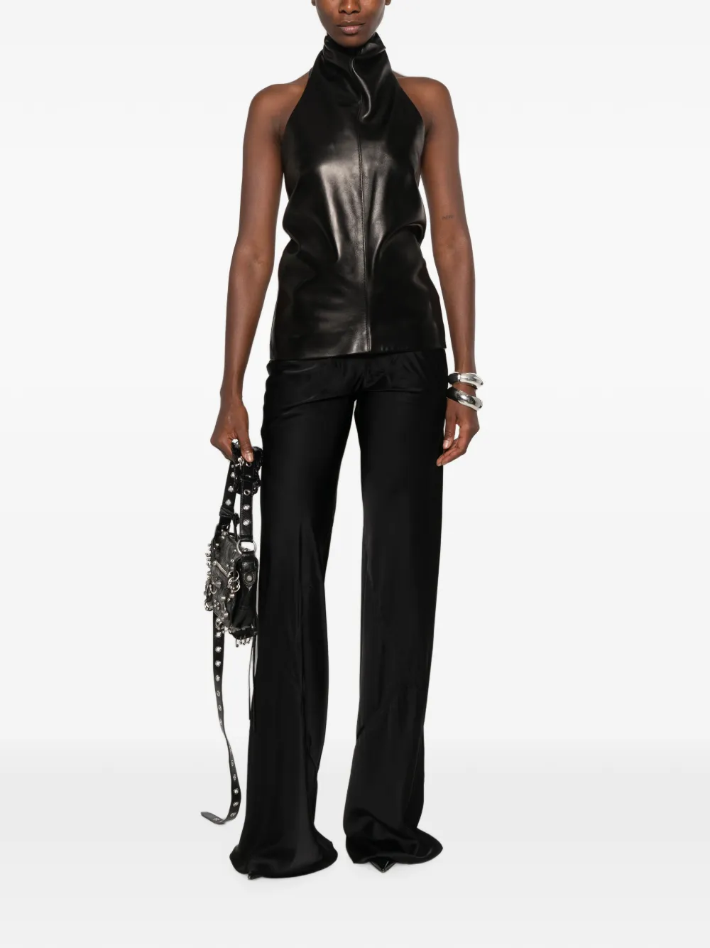 Rick Owens Bias broek met wijde pijpen en vlakken Zwart