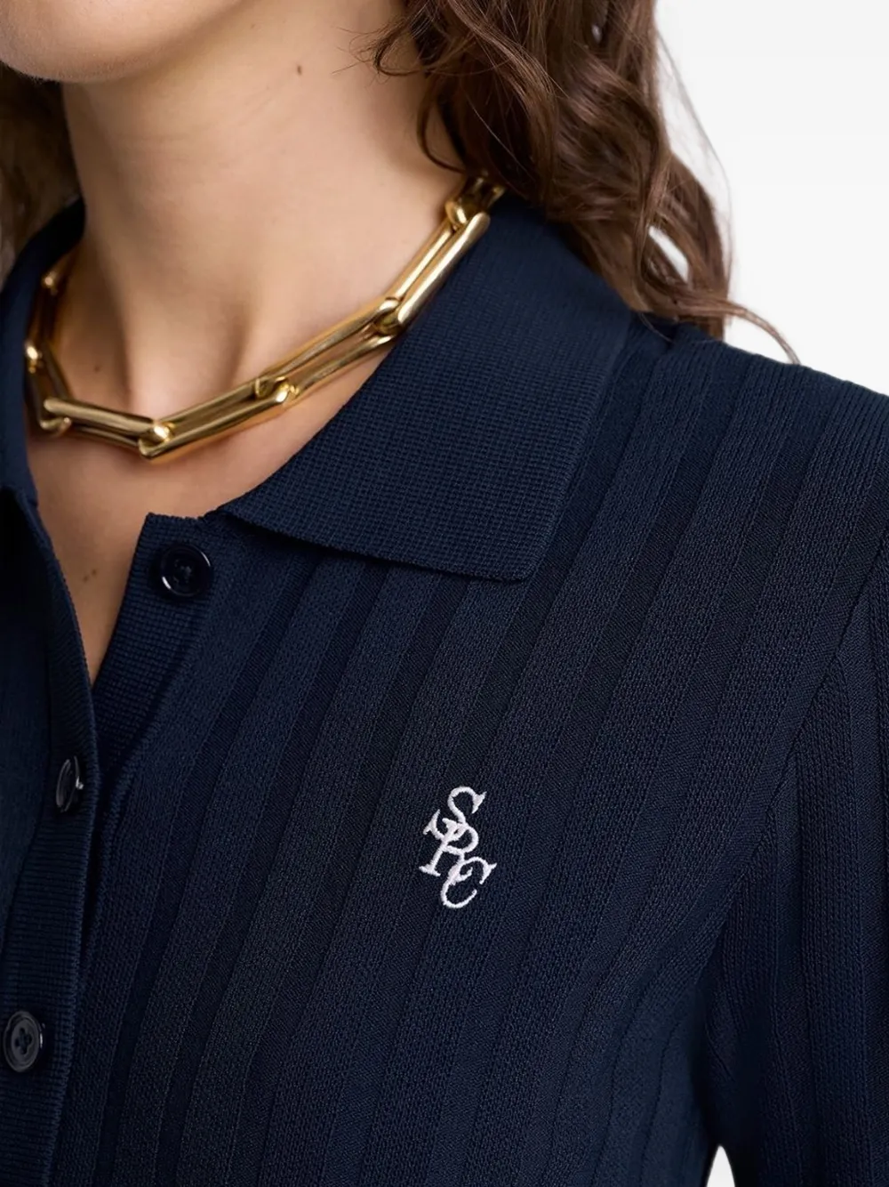 Sporty & Rich SRC ribbed-knit logo-embroidered polo shirt Blauw