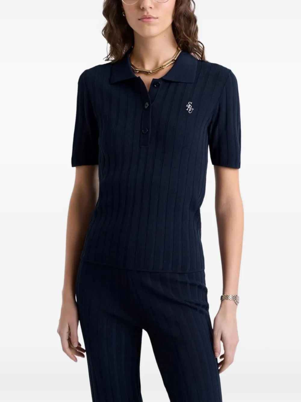 Sporty & Rich SRC ribbed-knit logo-embroidered polo shirt - Blu