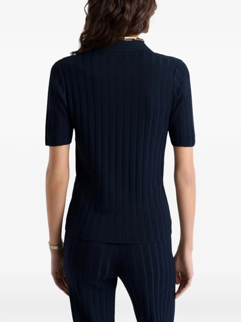 Sporty & Rich SRC ribbed-knit logo-embroidered polo shirt Blauw