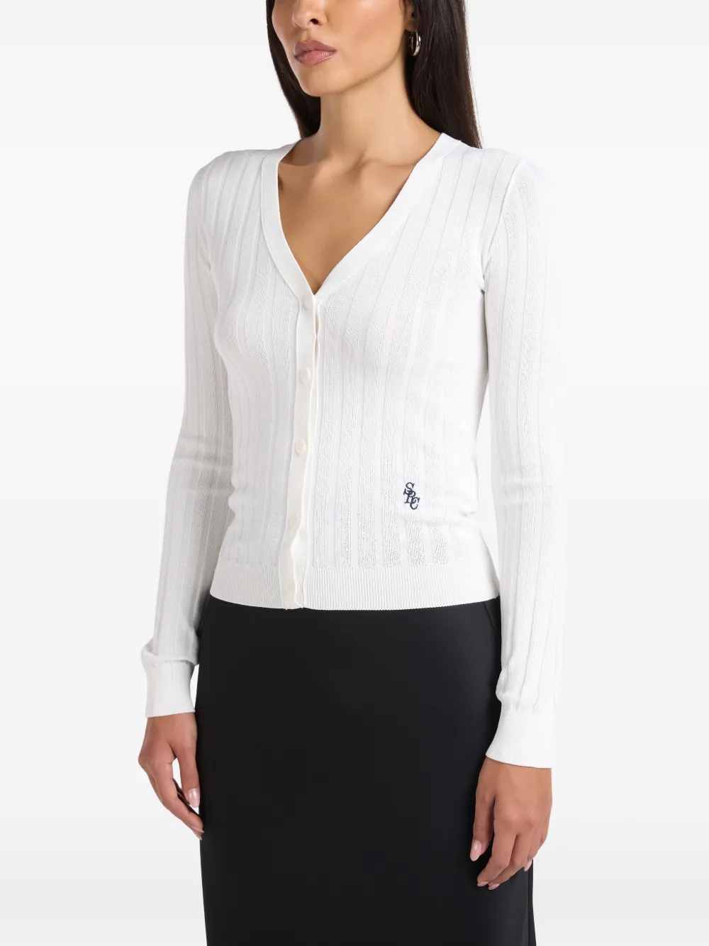 Sporty & Rich ribbed-knit logo-embroidered cardigan Wit