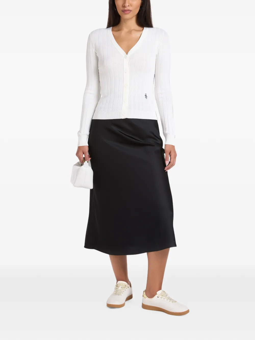 Sporty & Rich ribbed-knit logo-embroidered cardigan Wit