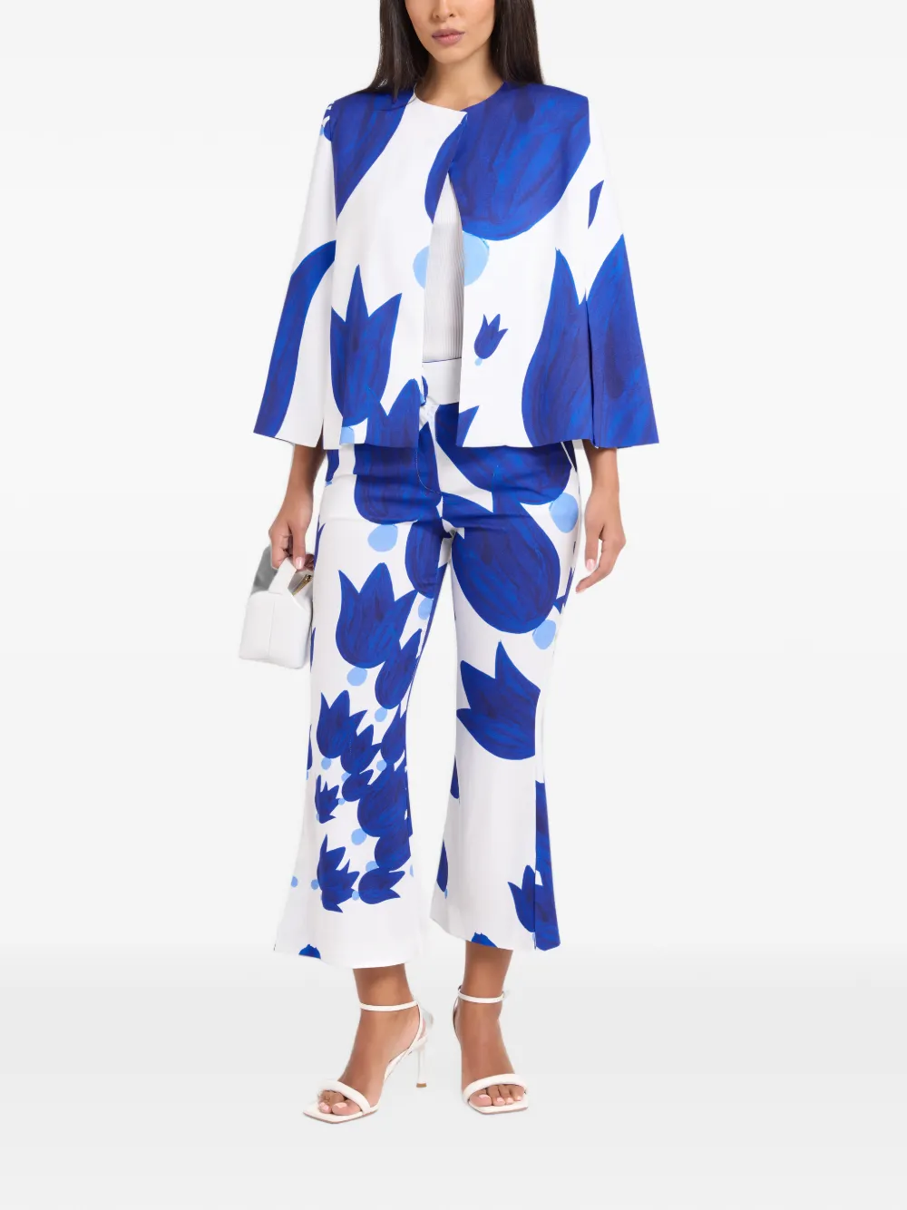 Themis Z Theano Patterned Cape Coat In Blue