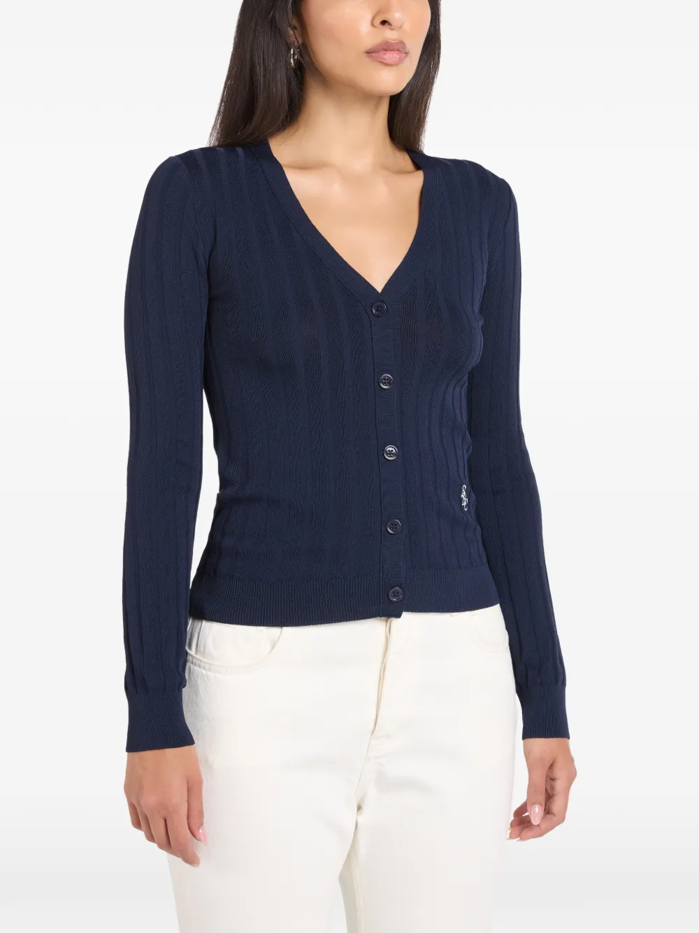 Sporty & Rich ribbed-knit V-neck cardigan