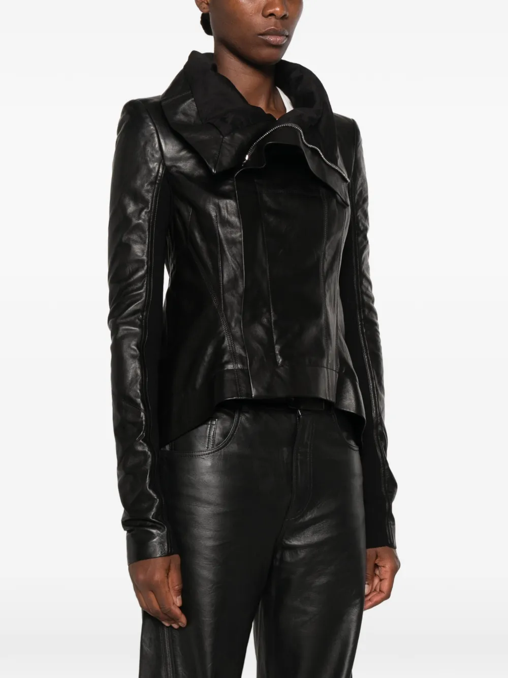Rick Owens Leren jack met lange mouwen Zwart