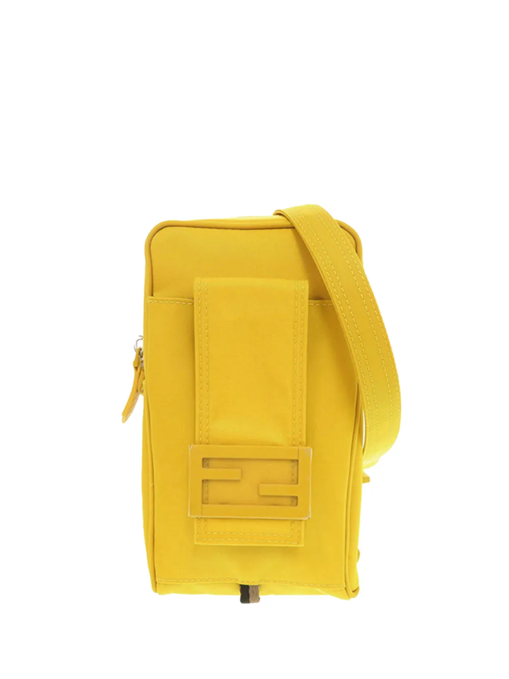 Pre-owned Fendi 2021-2026 Nylon Baguette Phone Crossbody Bag In Yellow