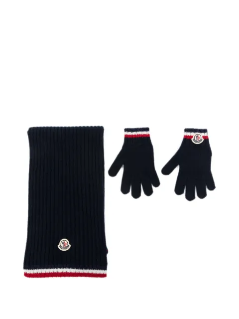 Moncler Enfant logo-patch ribbed-knit scarf and gloves set