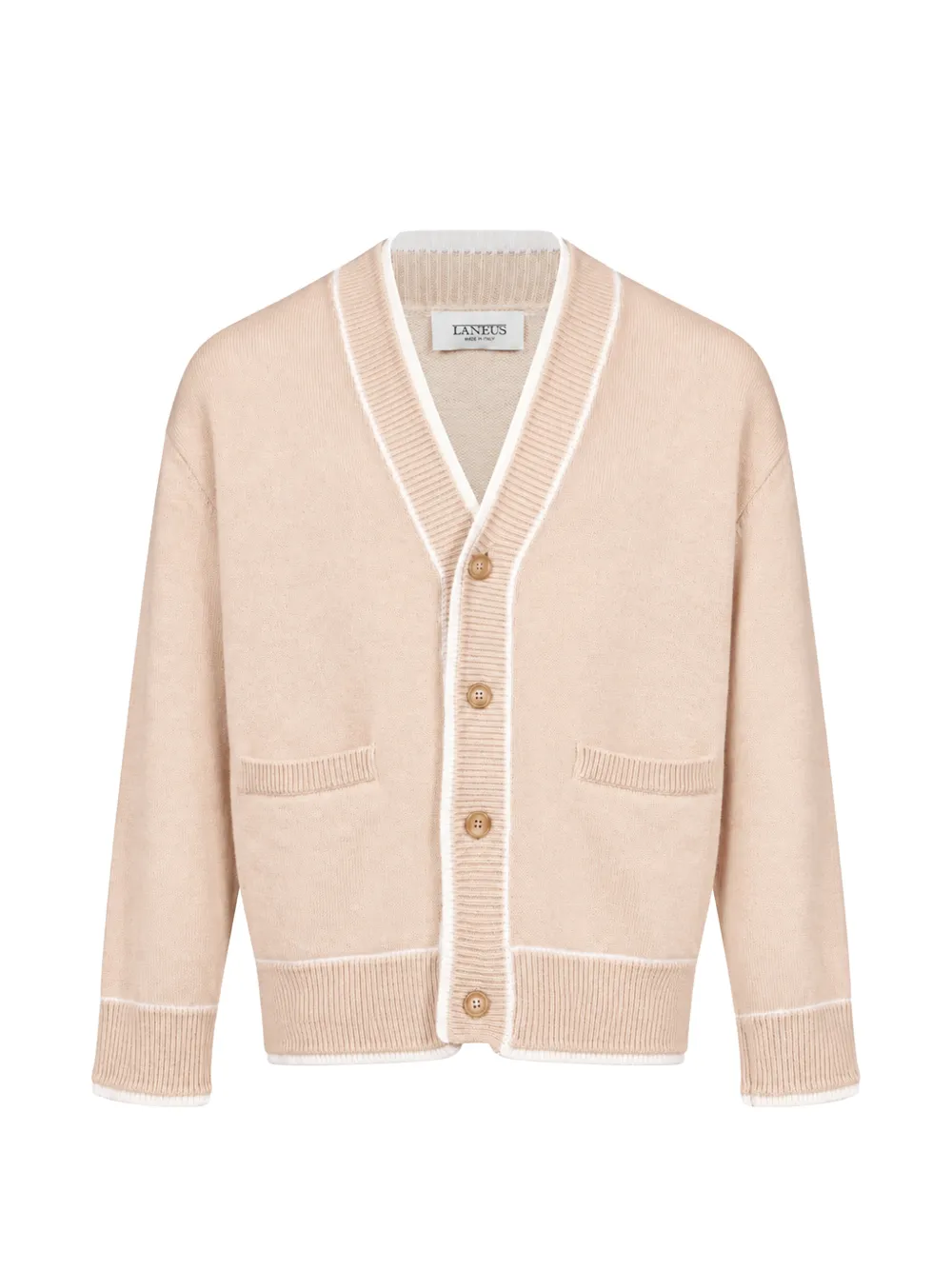 Laneus contrast-trim v-neck cardigan Beige