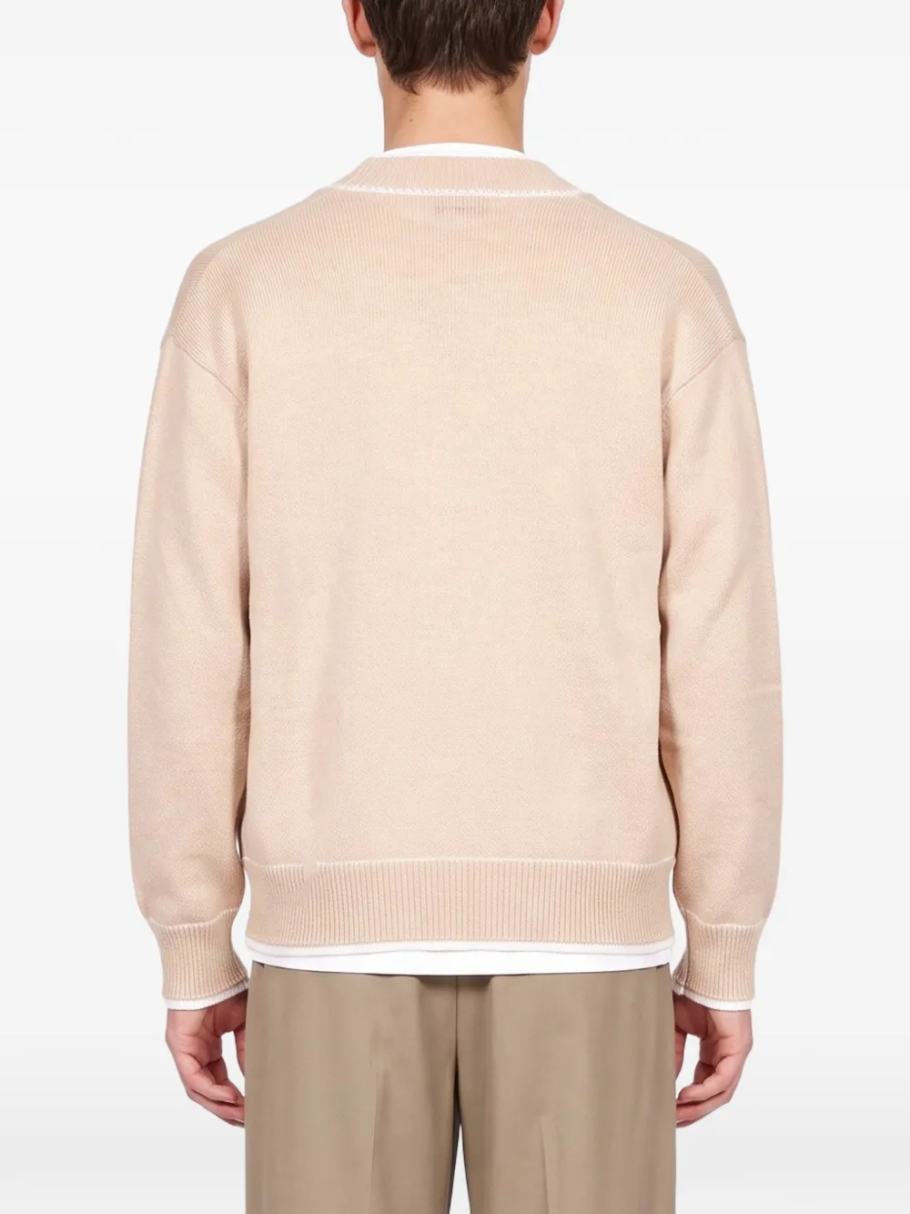 Laneus contrast-trim v-neck cardigan Beige