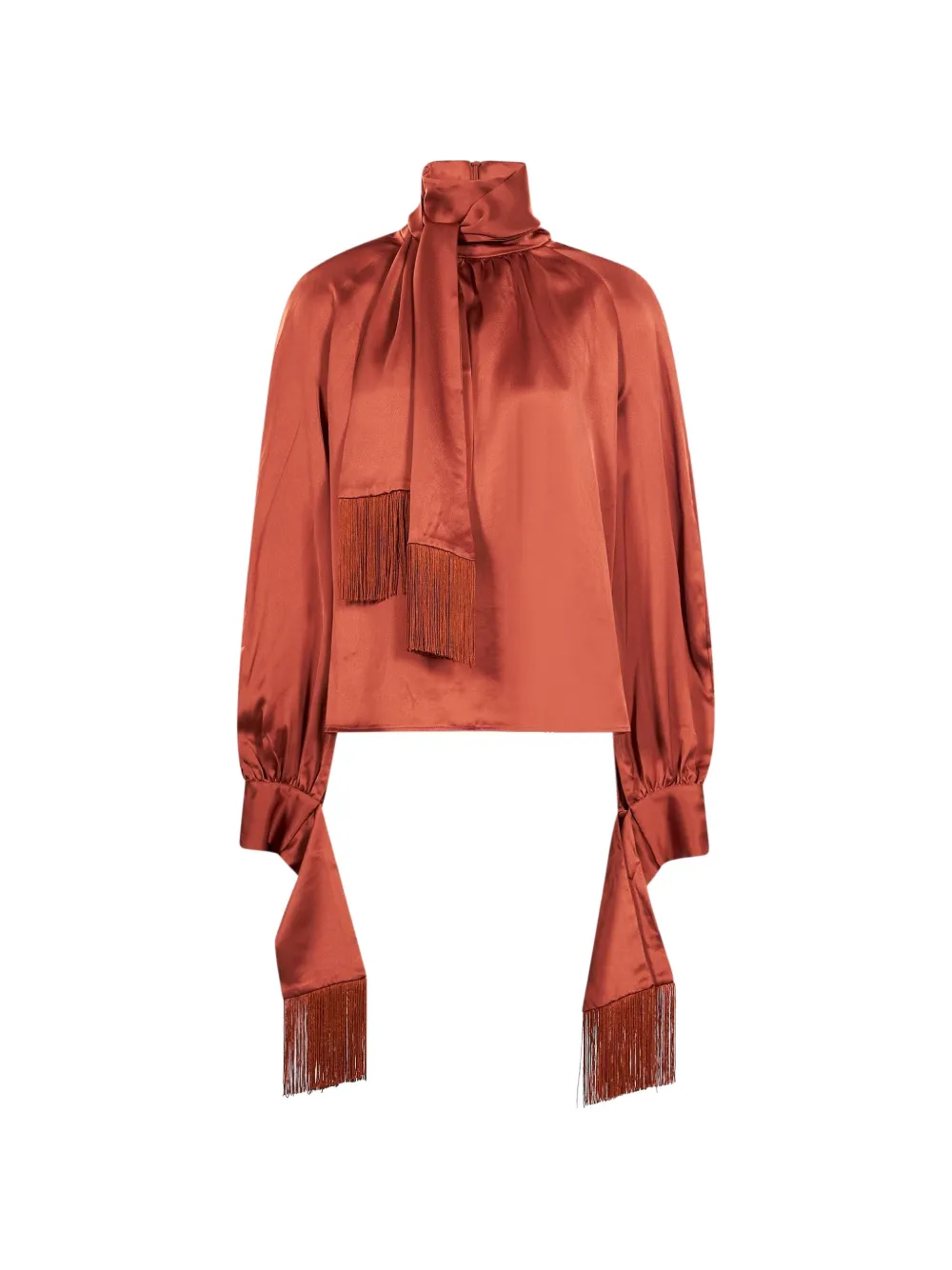 Rowen Rose fringe-trimmed tie-neck blouse - Arancione