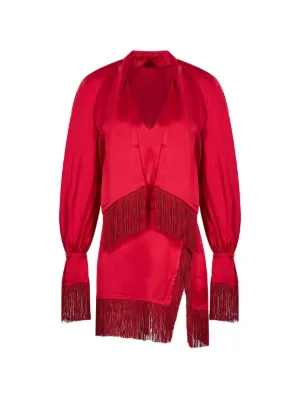 rowen rose lady leather-trimmed tie-detailed linen mini dress | Designer Fashion BRIDGERTON