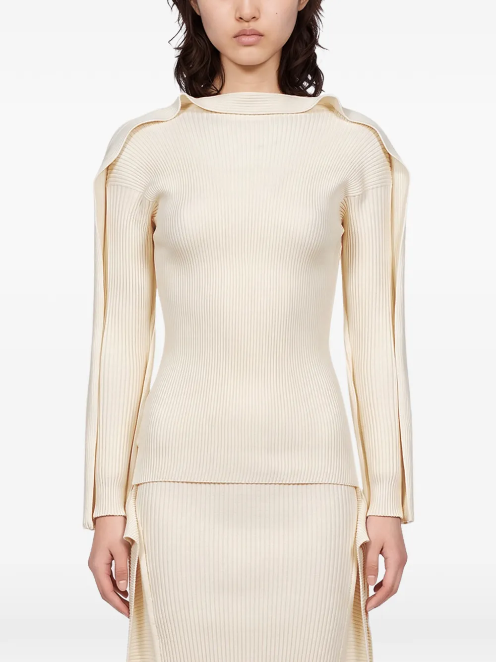 Issey Miyake ribbed-knit ruffled top - Toni neutri