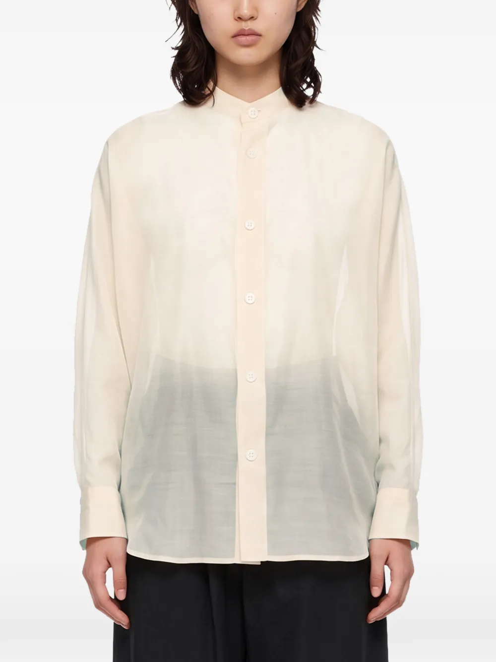 Issey Miyake Doorzichtige blouse met bandkraag Beige