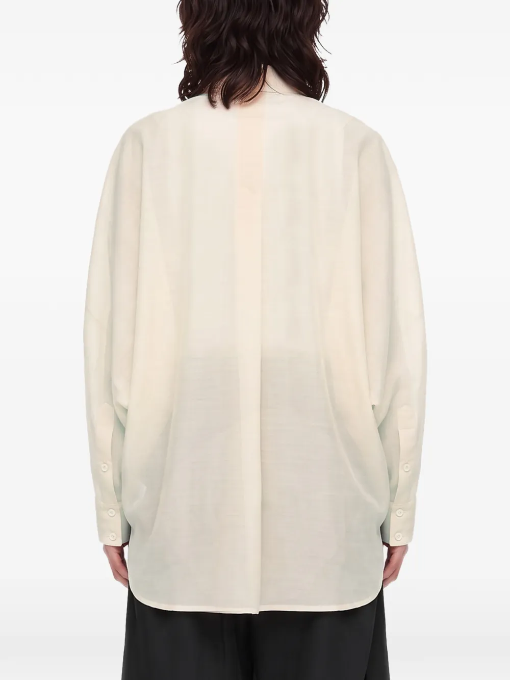 Issey Miyake Doorzichtige blouse met bandkraag Beige