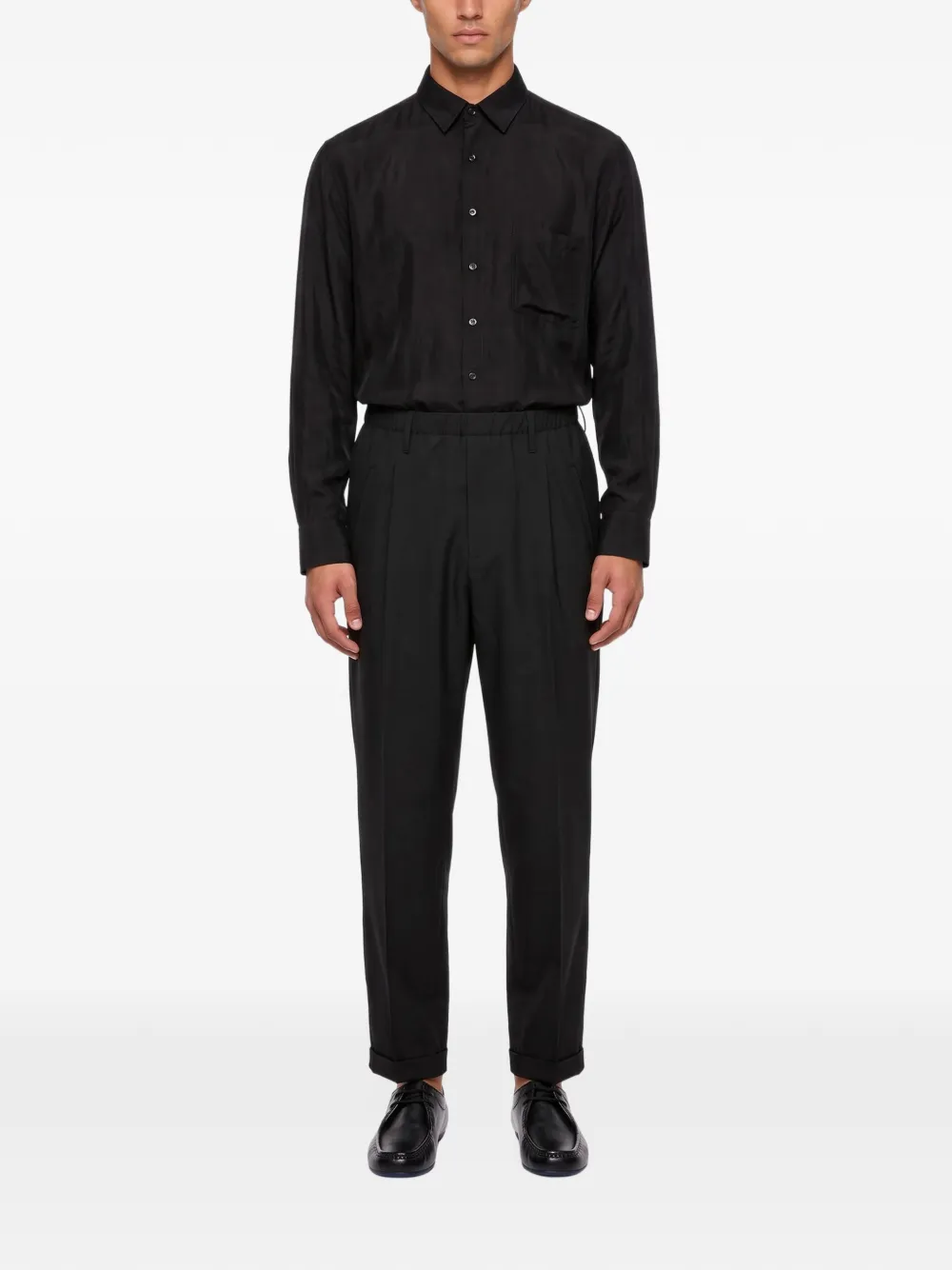 Magliano pleated-detail cuffed-hem straight-leg trousers Zwart