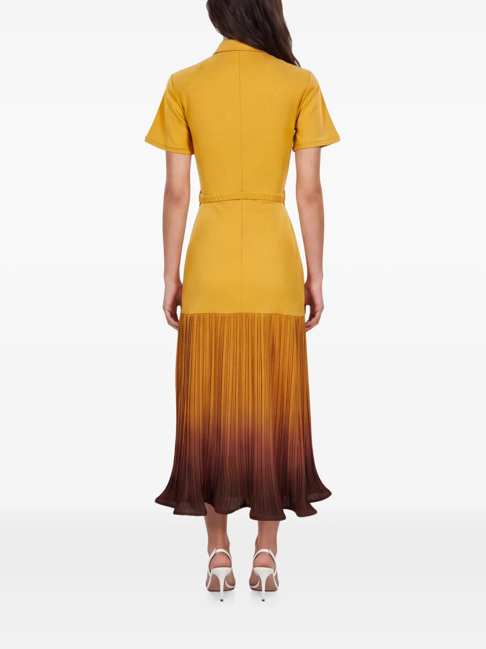 Rowen Rose polo-collar ombré-effect midi dress Geel