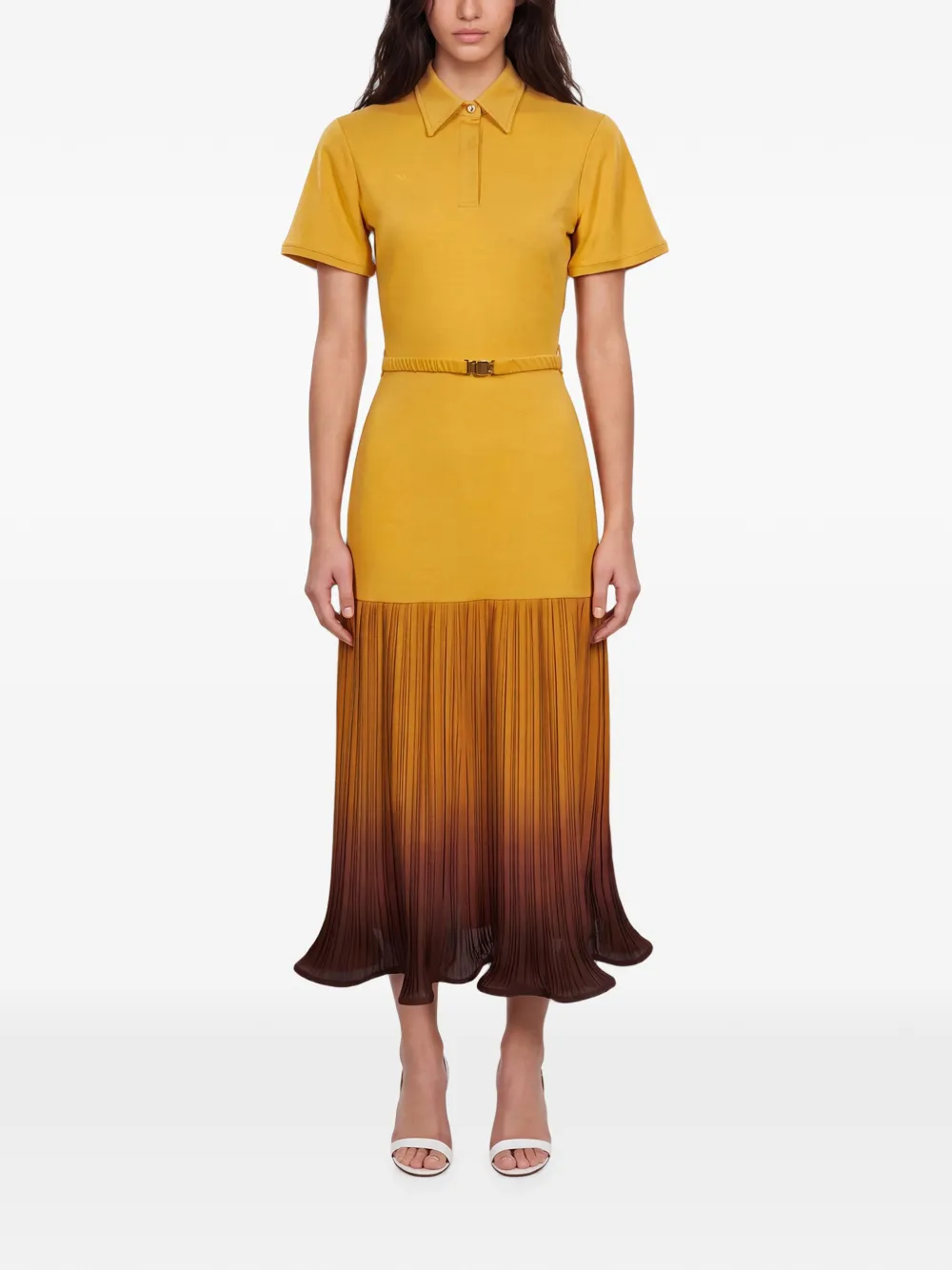 Rowen Rose polo-collar ombré-effect midi dress Geel