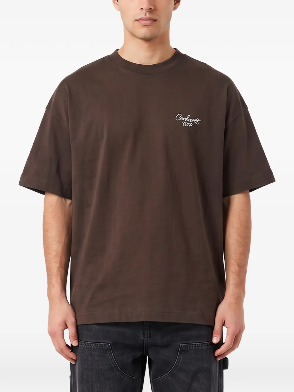 Carhartt WIP Signature Script T-shirt met geborduurd logo Bruin