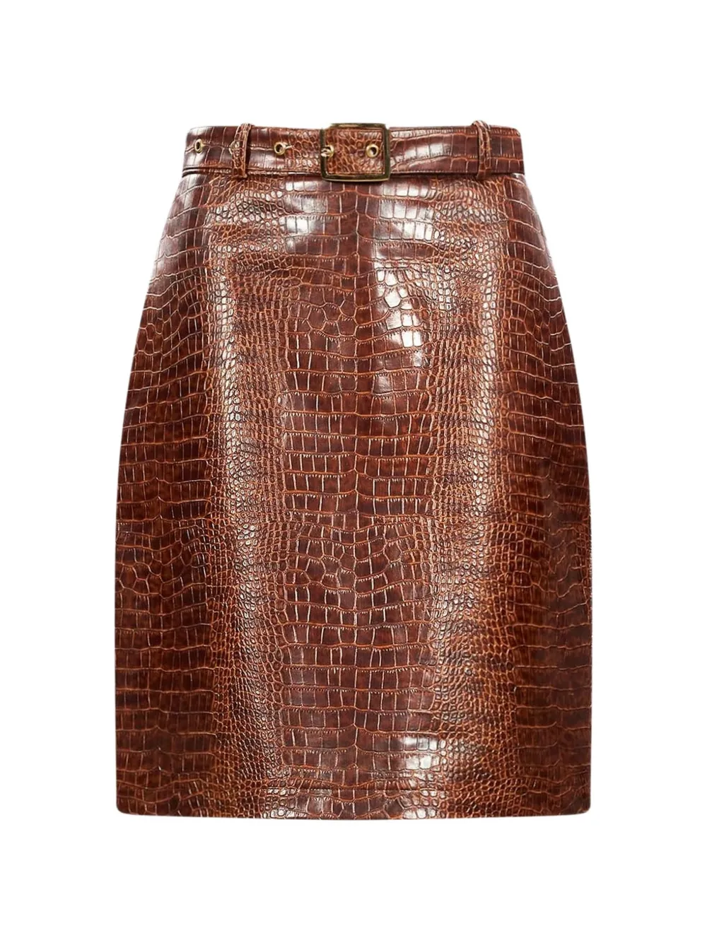 Rowen Rose mini croc-effect belted skirt