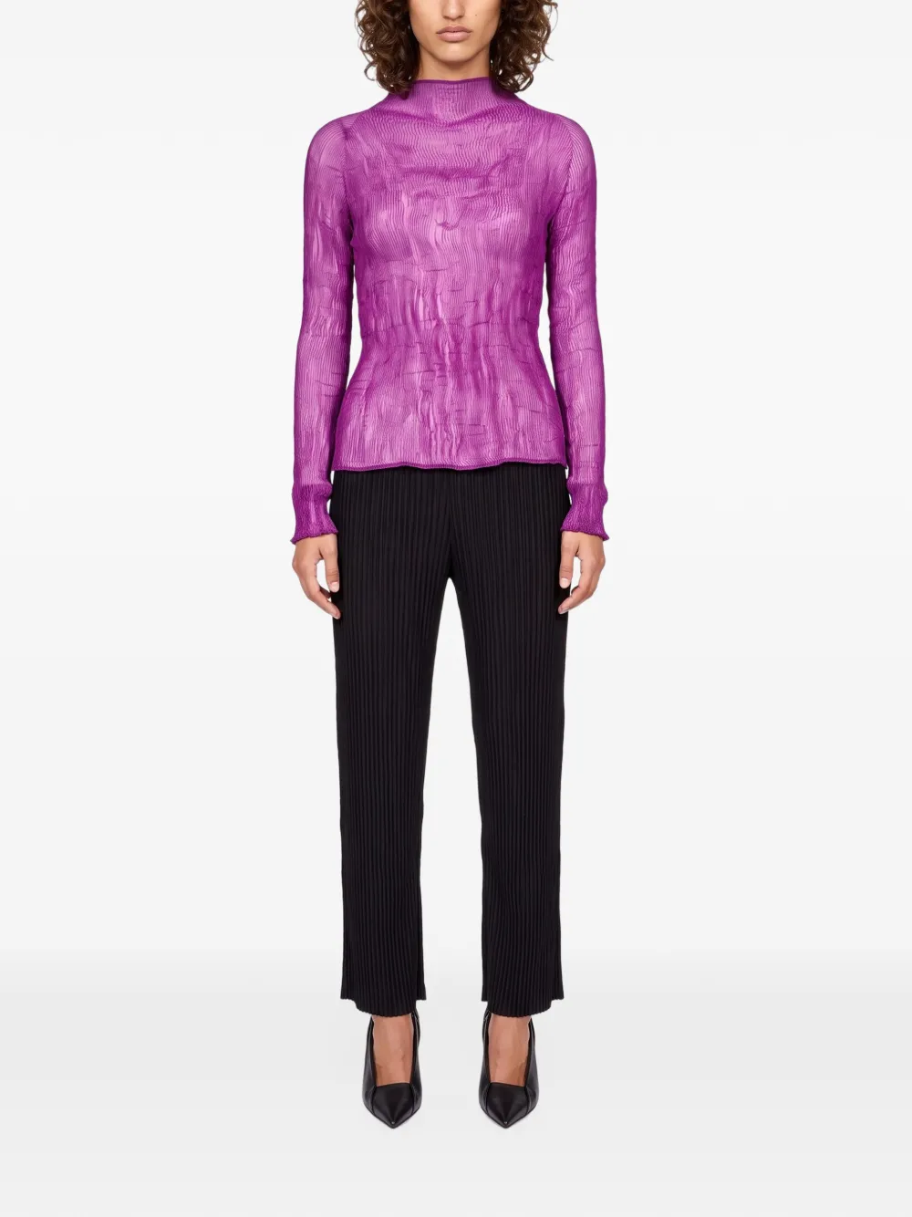 Issey Miyake pleated semi-sheer top Paars