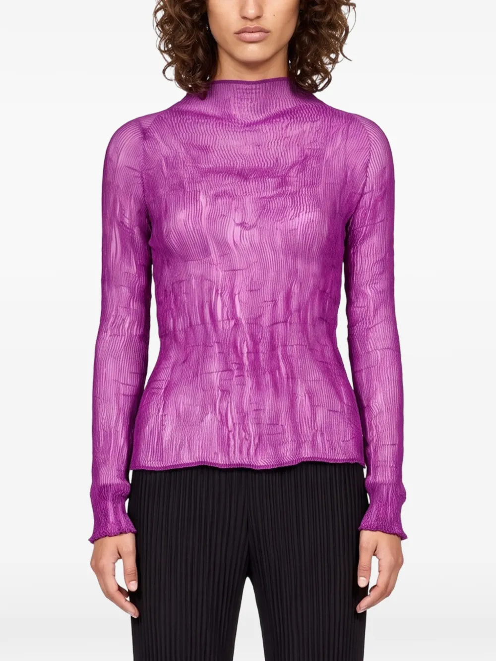 Issey Miyake pleated semi-sheer top Paars