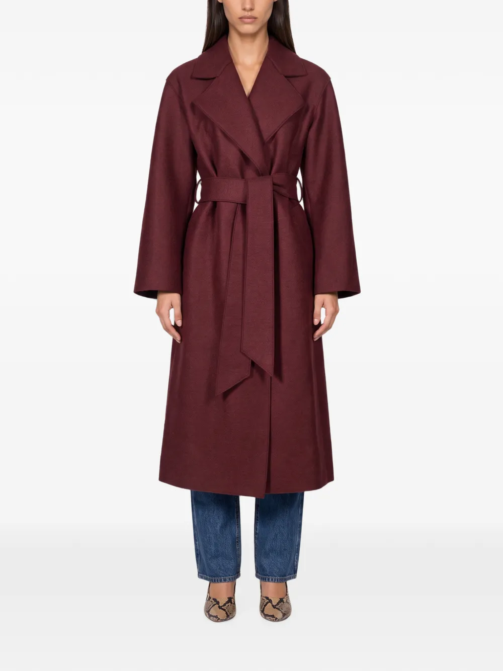 Harris Wharf London Jas met gekerfde revers en ceintuur Rood