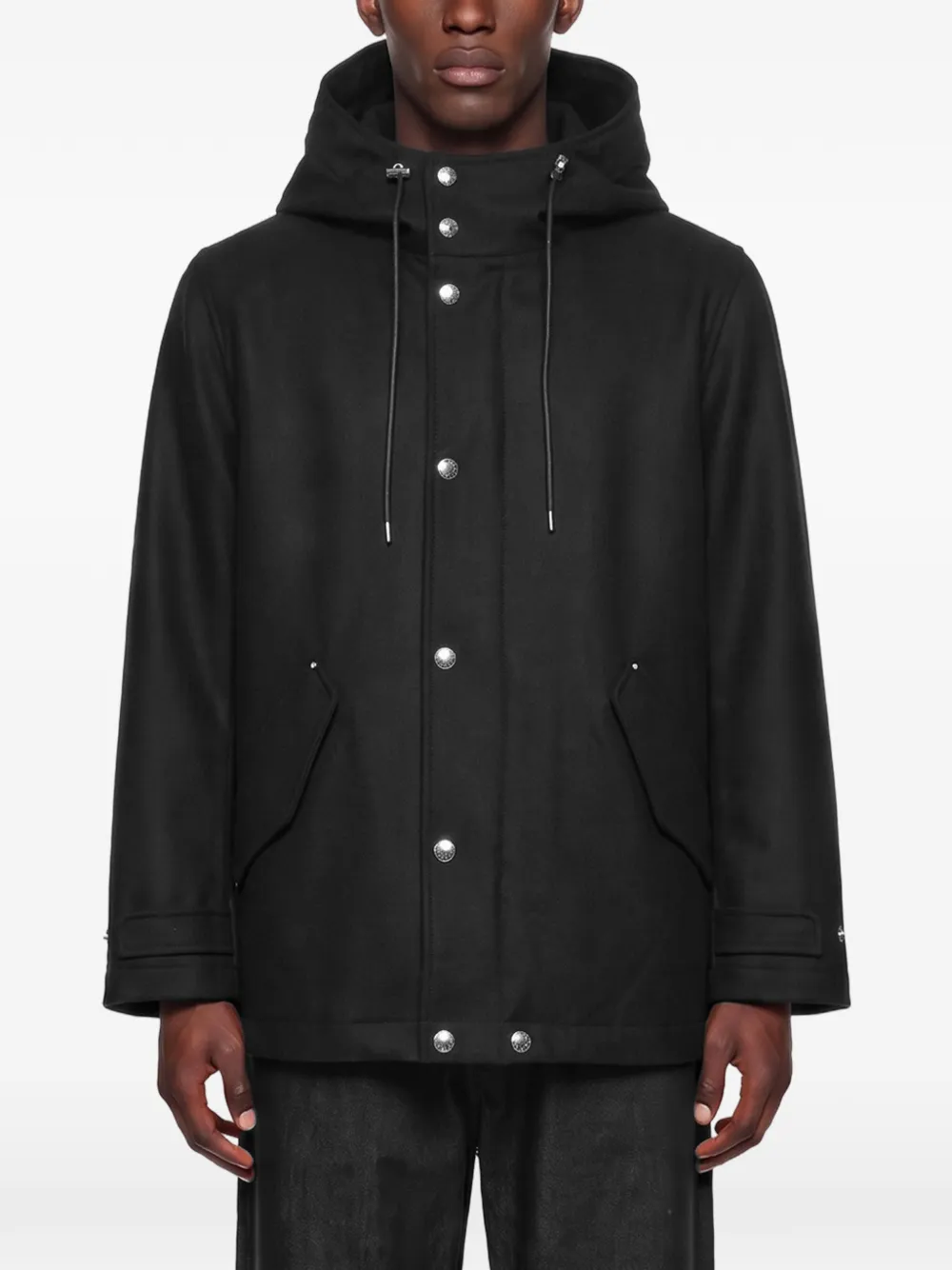 Mackintosh hooded press-stud coat Zwart