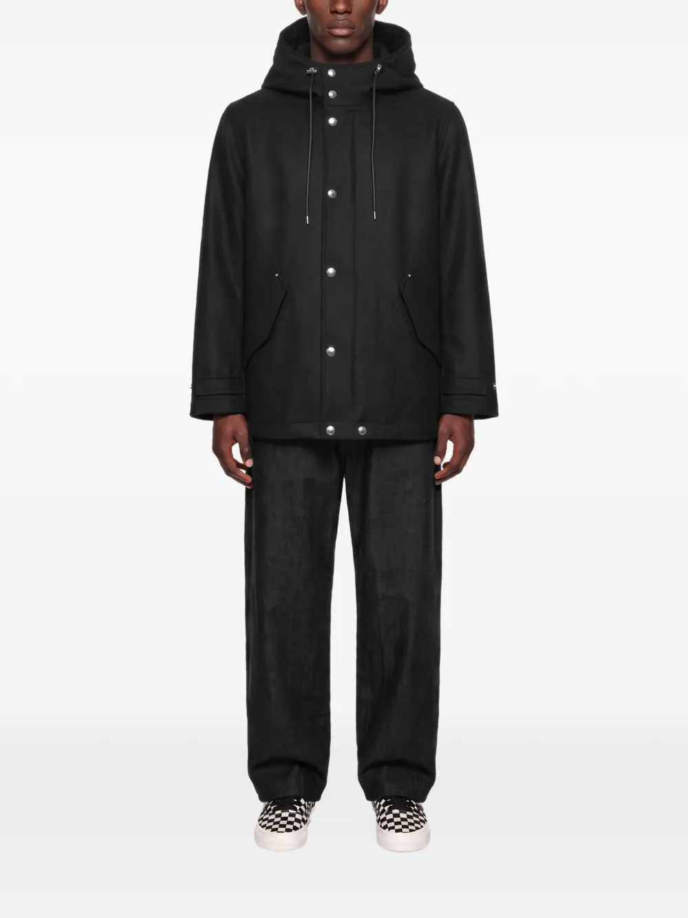 Mackintosh hooded press-stud coat Zwart