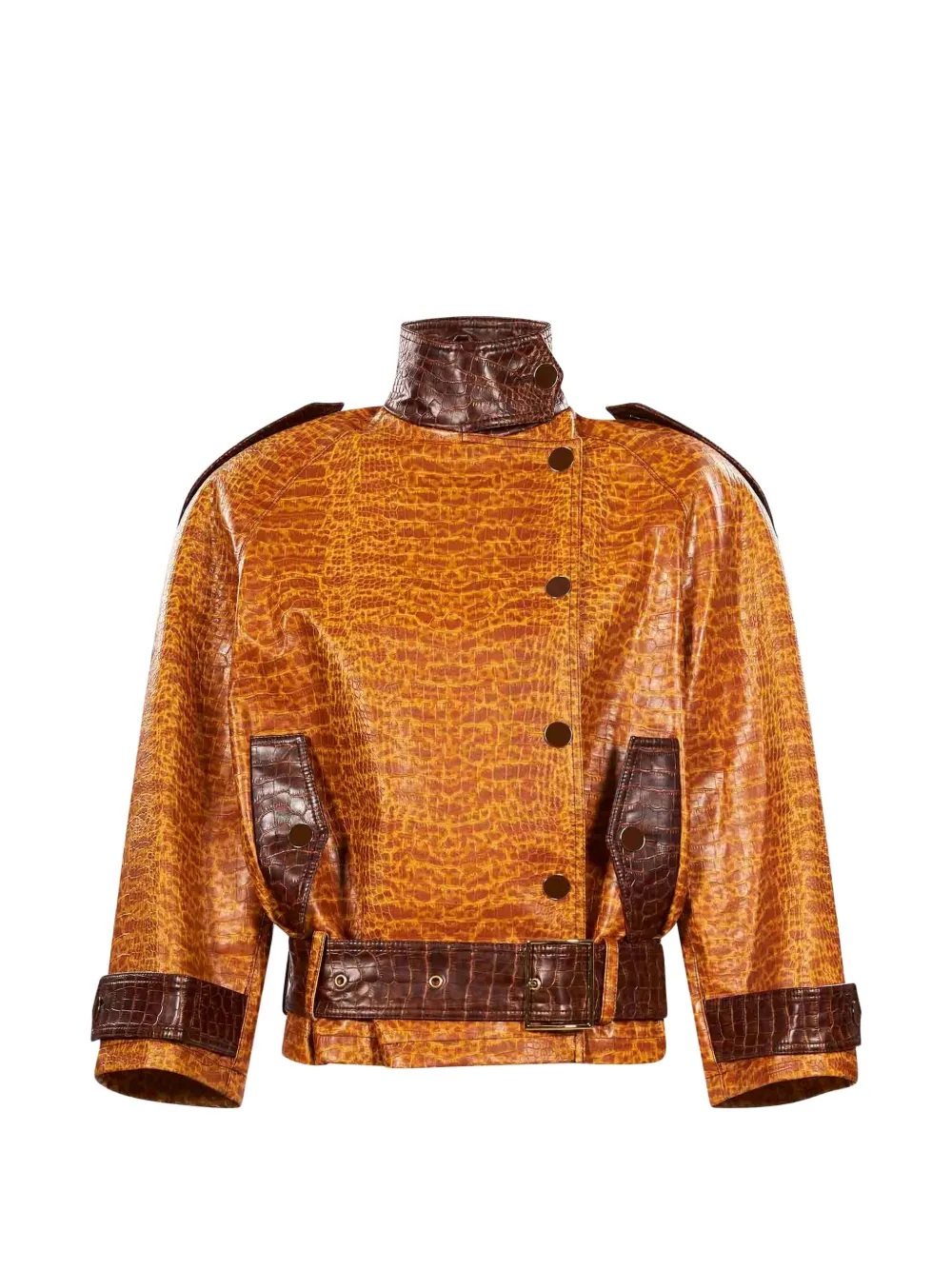 Rowen Rose croc-effect belted jacket - Orange