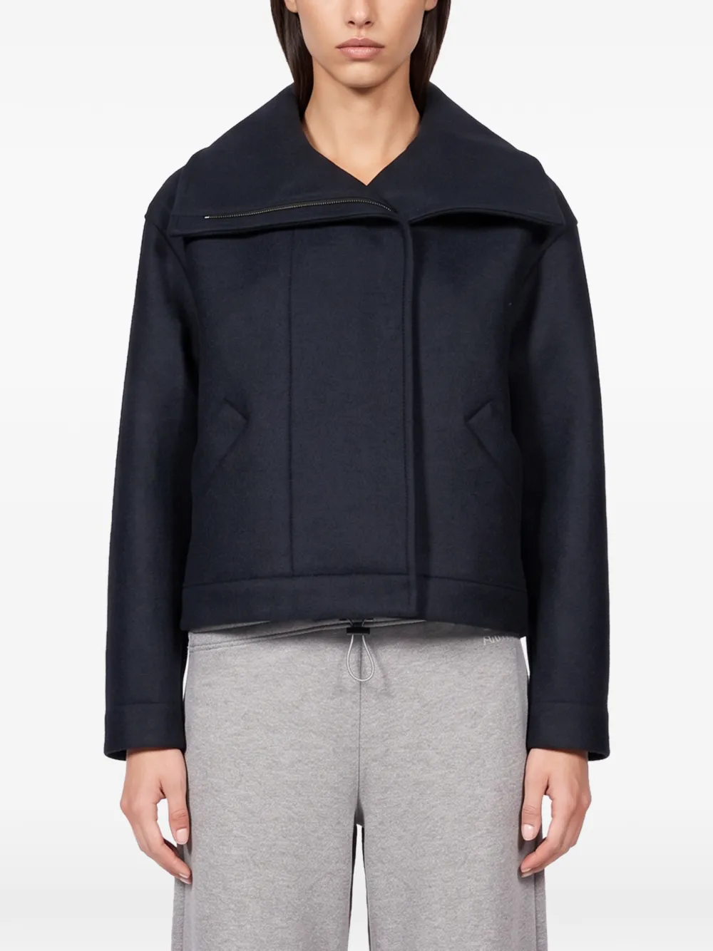 Harris Wharf London Cropped jack met asymmetrische kraag Blauw