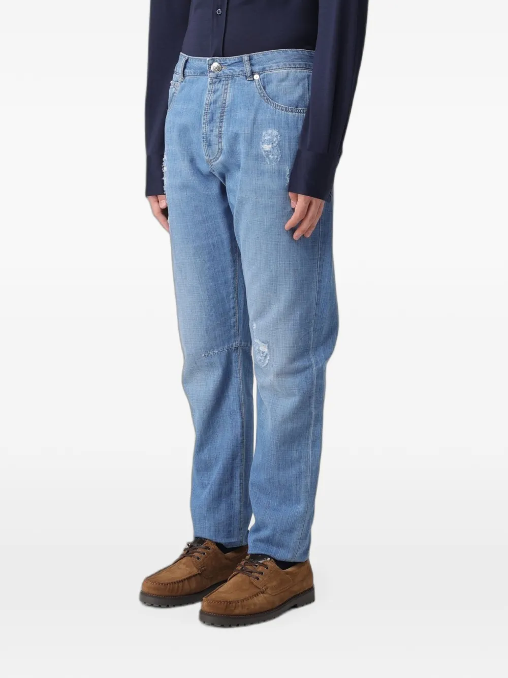  Brunello Cucinelli Distressed Straight-leg Jeans - Azul 