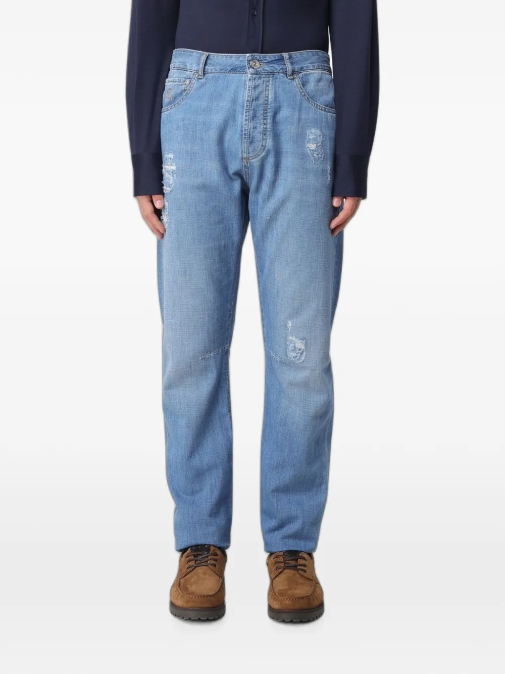  Brunello Cucinelli Distressed Straight-leg Jeans - Azul 