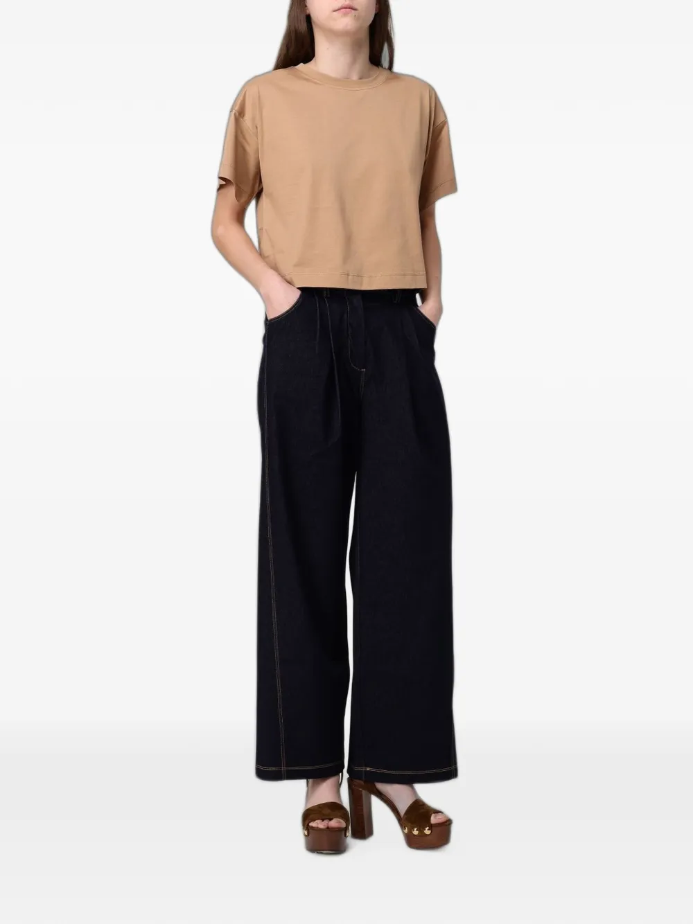 Max Mara T-shirt met geborduurd logo Beige