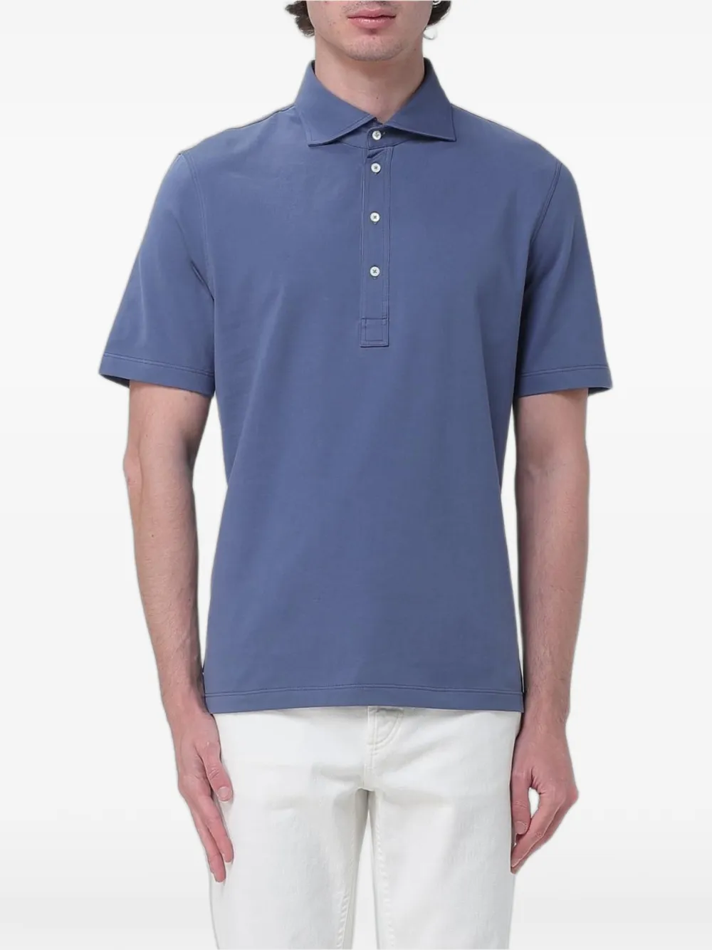 Brunello Cucinelli 코튼 저지 폴로 셔츠 | 블루 | Image 1