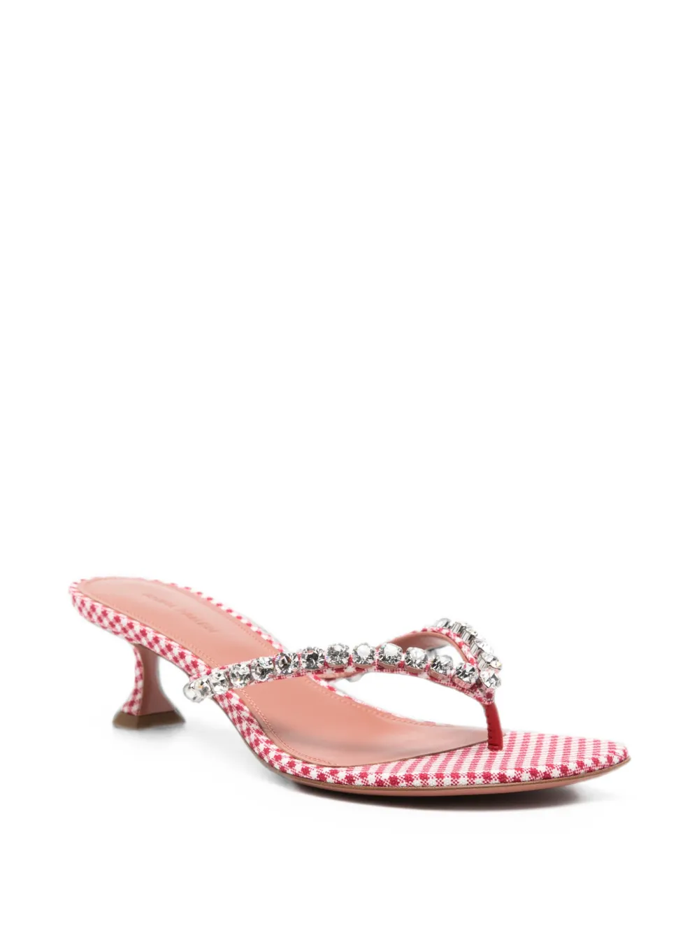Amina Muaddi Gigi crystal-embellished gingham-pattern thong sandals Rood