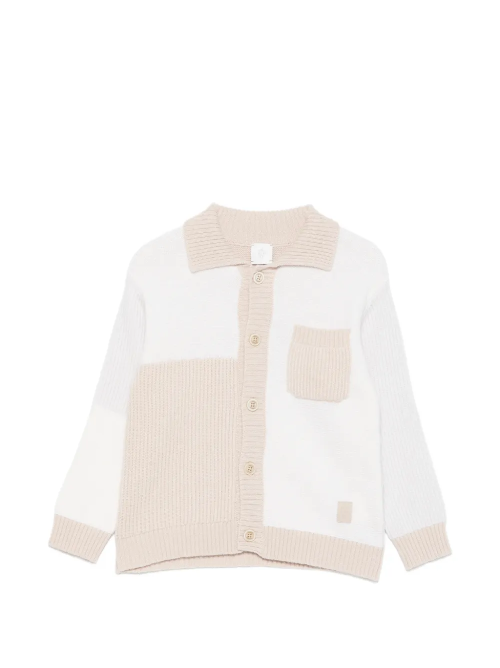 Eleventy Kids' Colour-block Chest-pocket Cardigan In Neutral