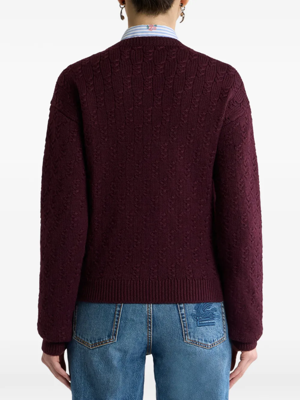 ETRO Cropped kabelgebreide kasjmier-blend trui met geborduurde pauw Rood