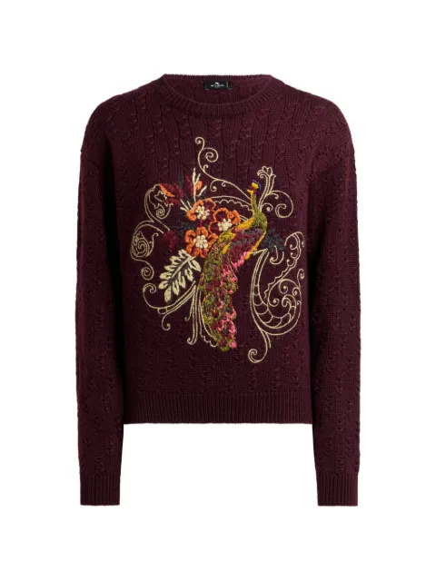 ETRO — cropped cable-knit cashmere-blend sweater with peacock embroidery