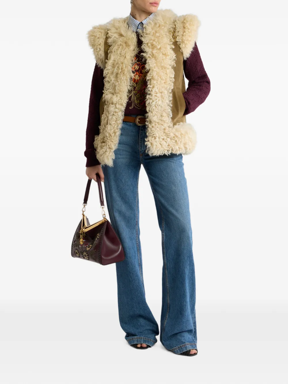 ETRO Cropped kabelgebreide kasjmier-blend trui met geborduurde pauw Rood