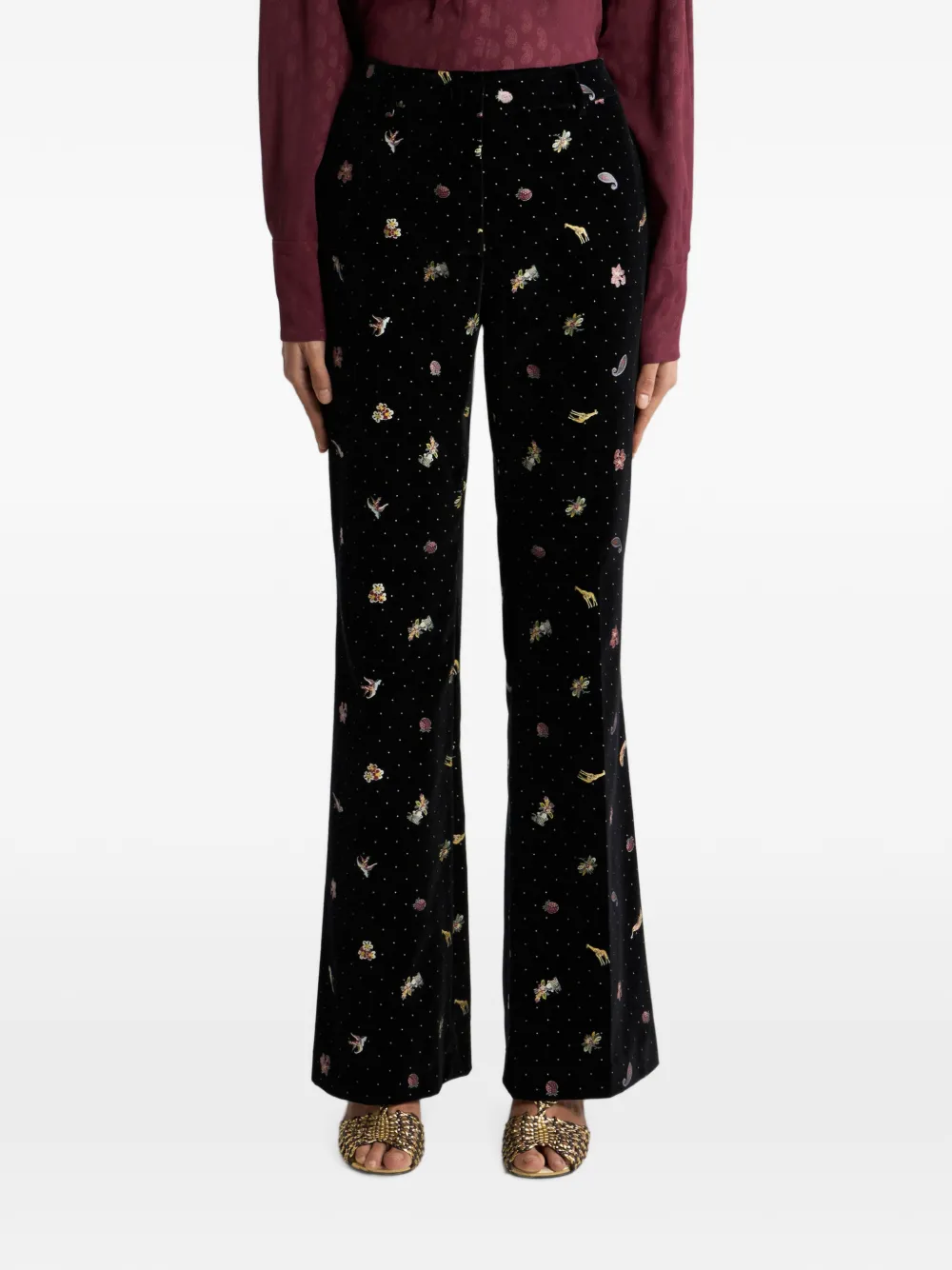 ETRO Katoenen fluwelen broek met bloem- en diermotief Zwart