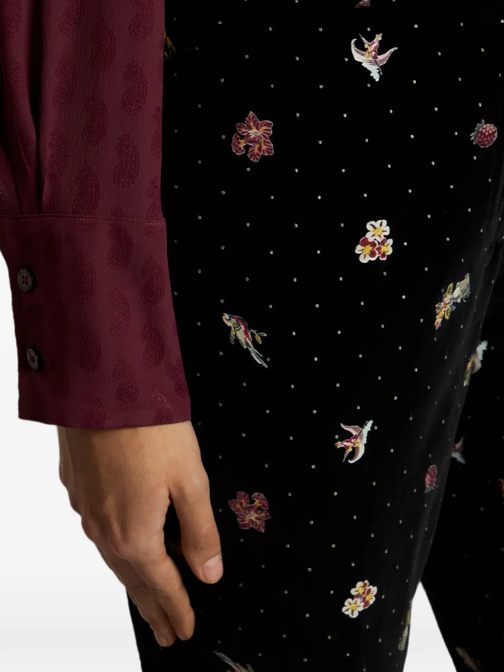 ETRO Katoenen fluwelen broek met bloem- en diermotief Zwart