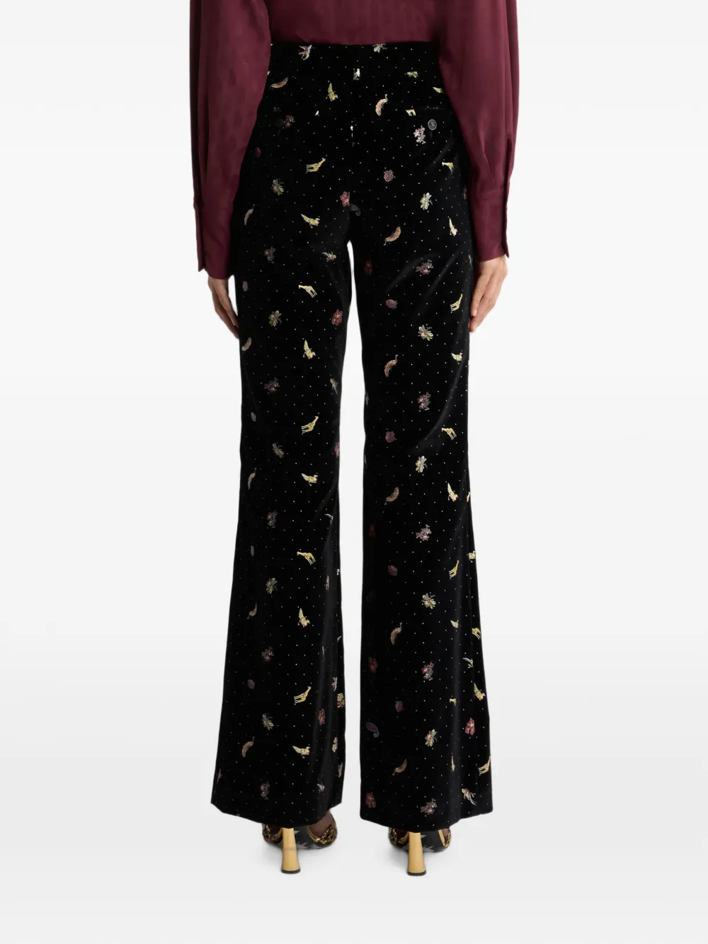 ETRO Katoenen fluwelen broek met bloem- en diermotief Zwart