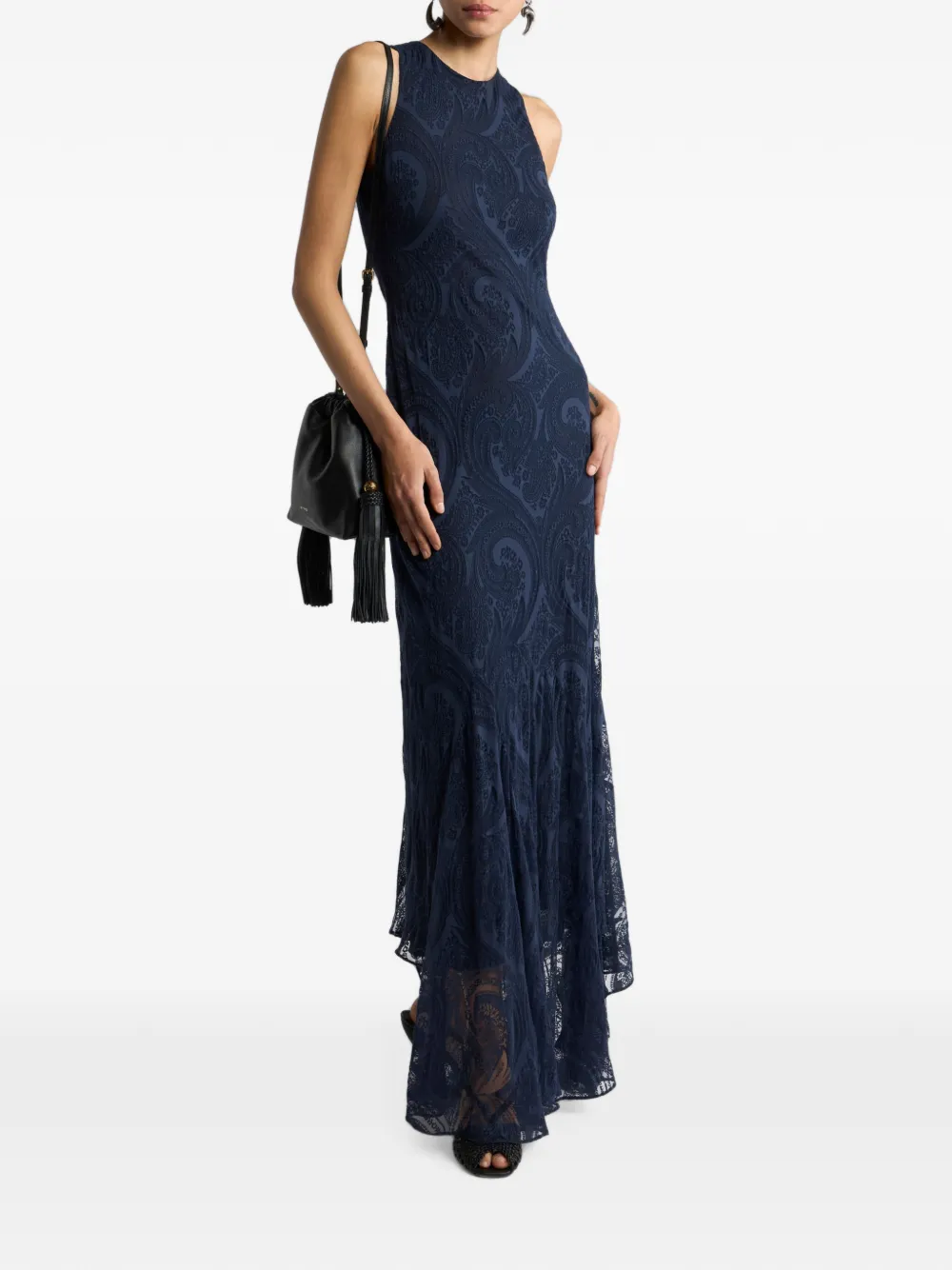 ETRO Maxi-jurk van katoenen-blend jersey met Paisley-motief Blauw