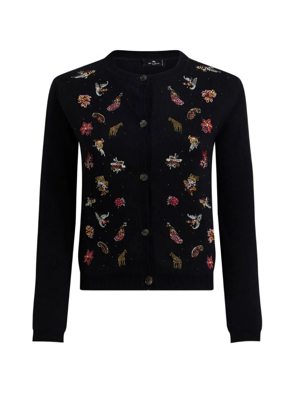 ETRO Cardigan in lana e cashmere con ricamo e perline - Nero
